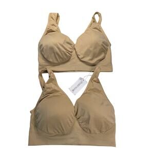 Rosvigor Bra Women's XL Beige Wireless Set of 2 Removable Pads Comfort Support
